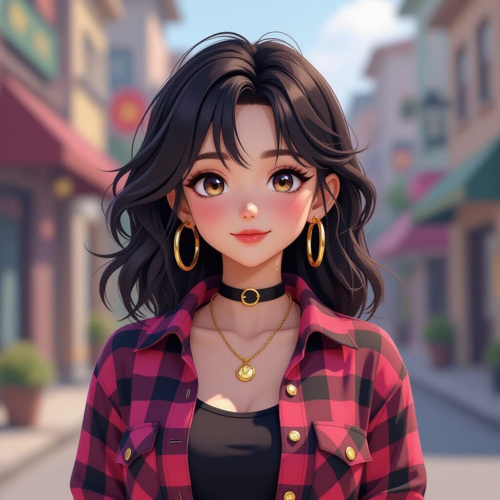 Robust Character in Grunge Aesthetic with Pink and Black Gra...