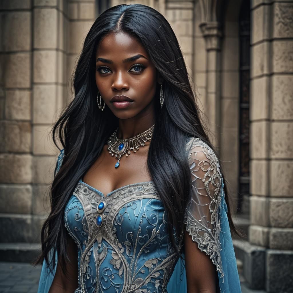 Beautiful Black Woman with Long Hair in HDR