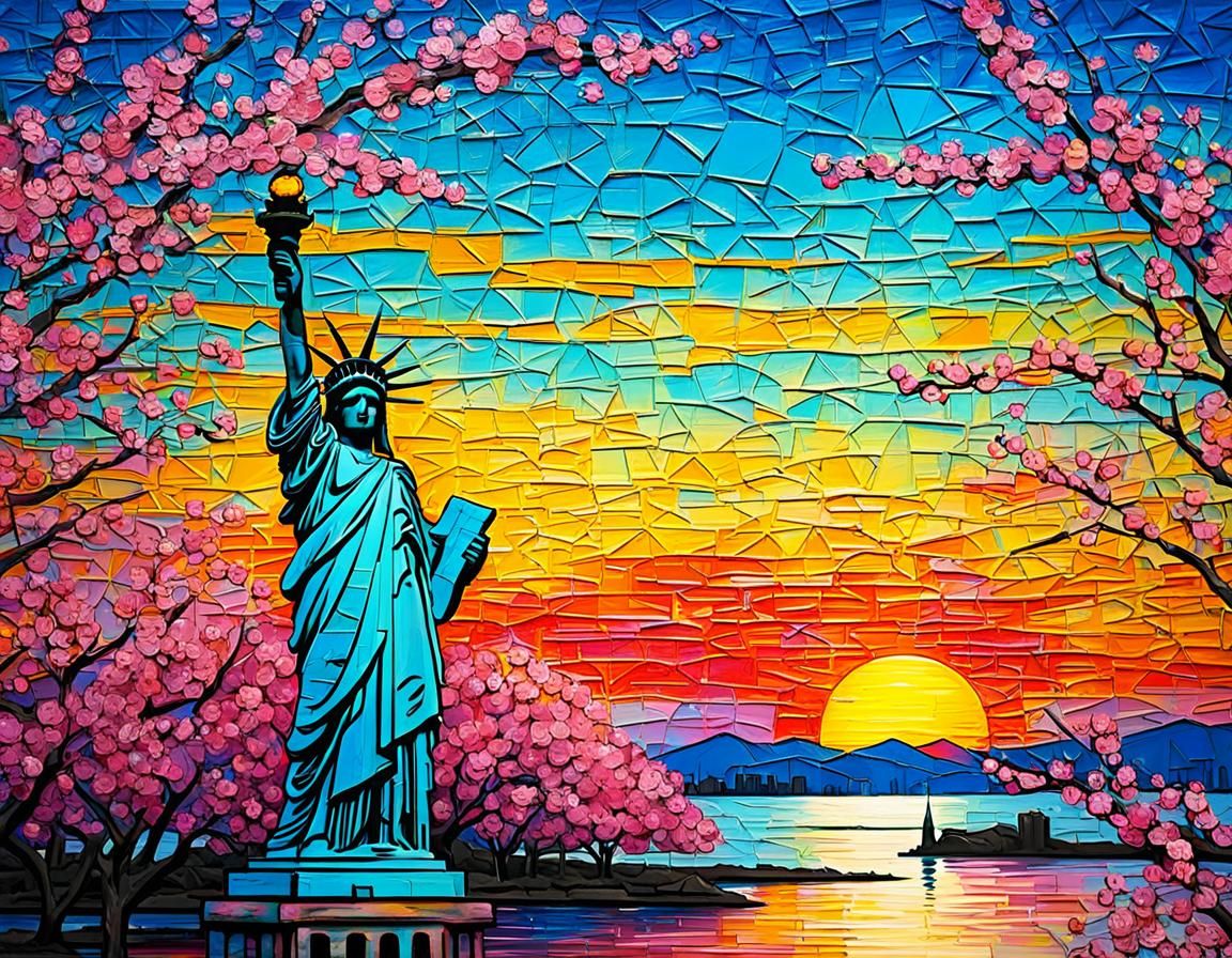 Statue of Liberty Sunrise in Impasto Style