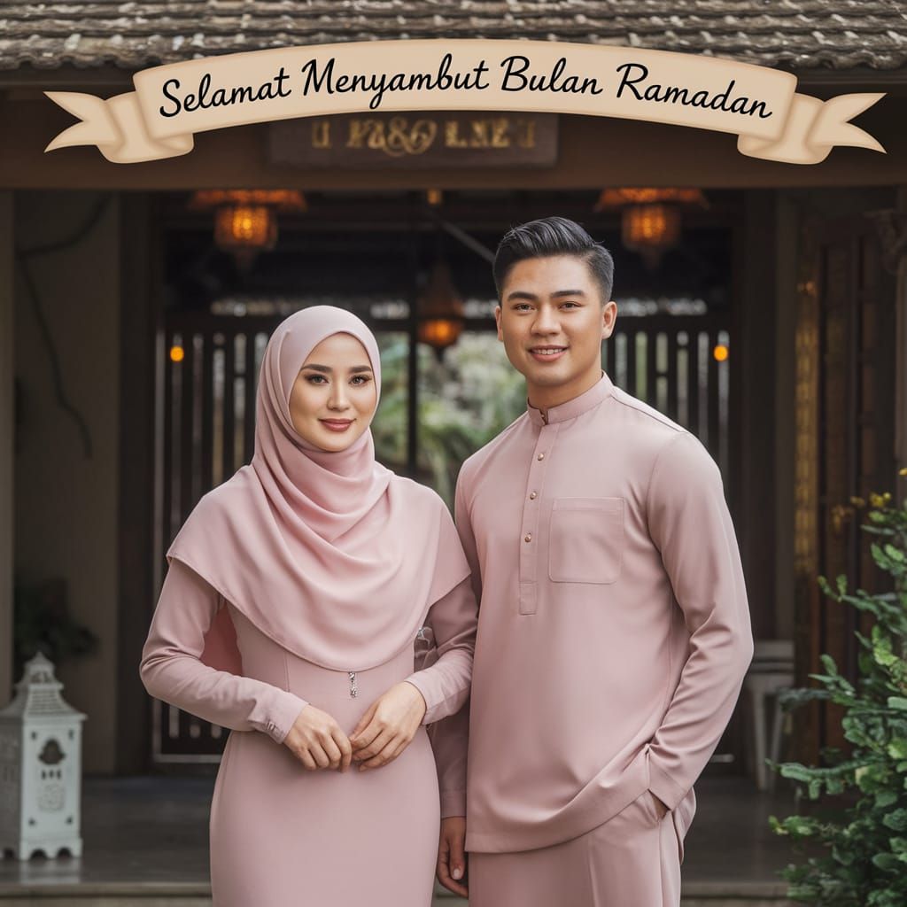 Malay Couple in Elegant Traditional Attire for Ramadan