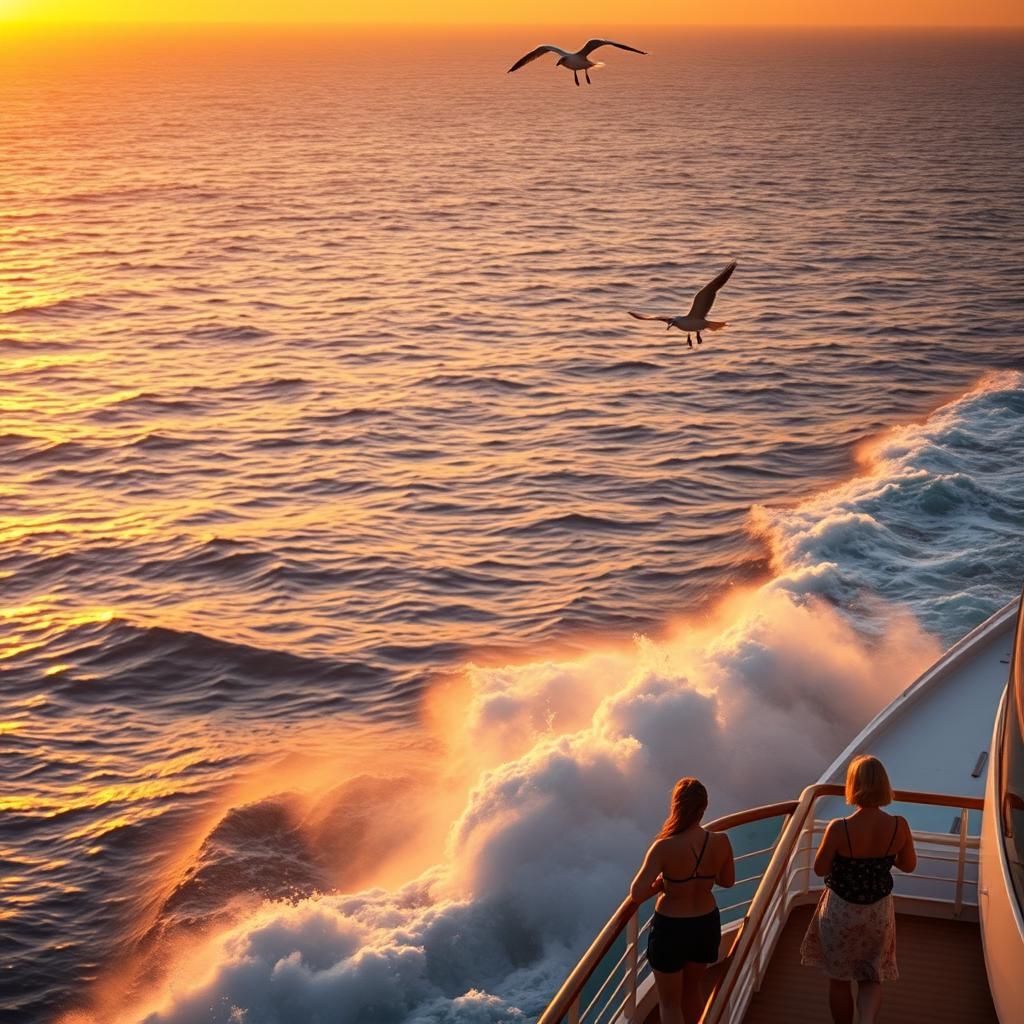 Luxury Cruise Ship at Sunrise in Realistic Style