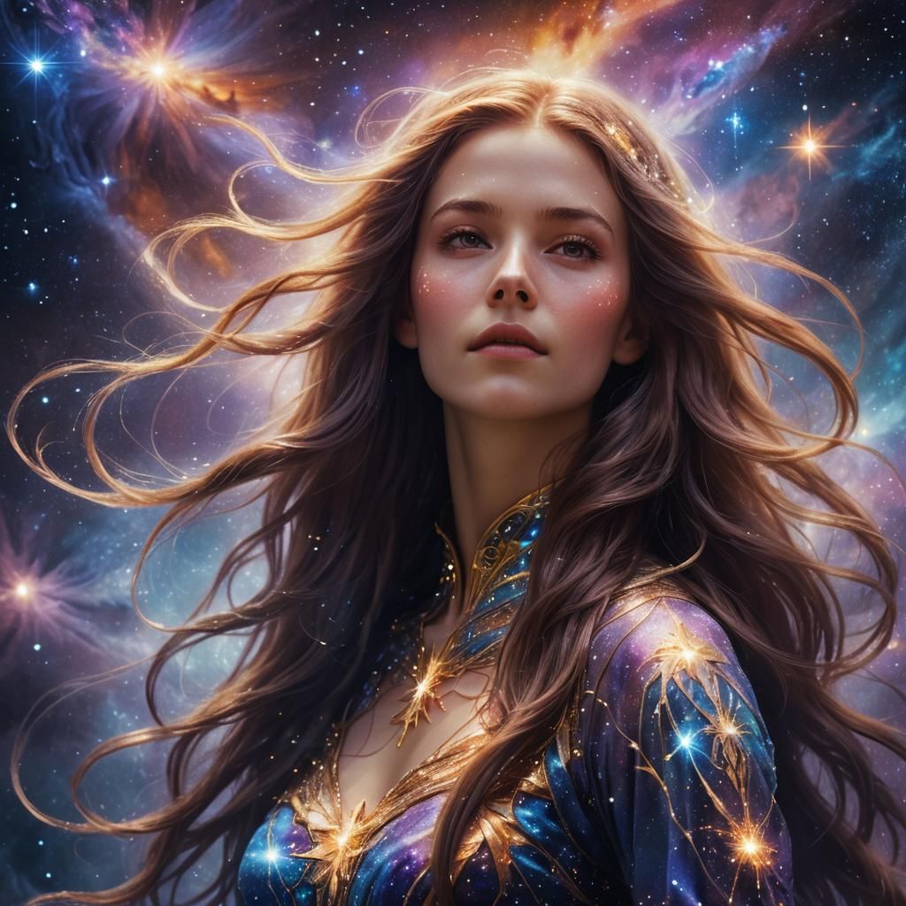 Starlight Goddess in Cosmic Nebula