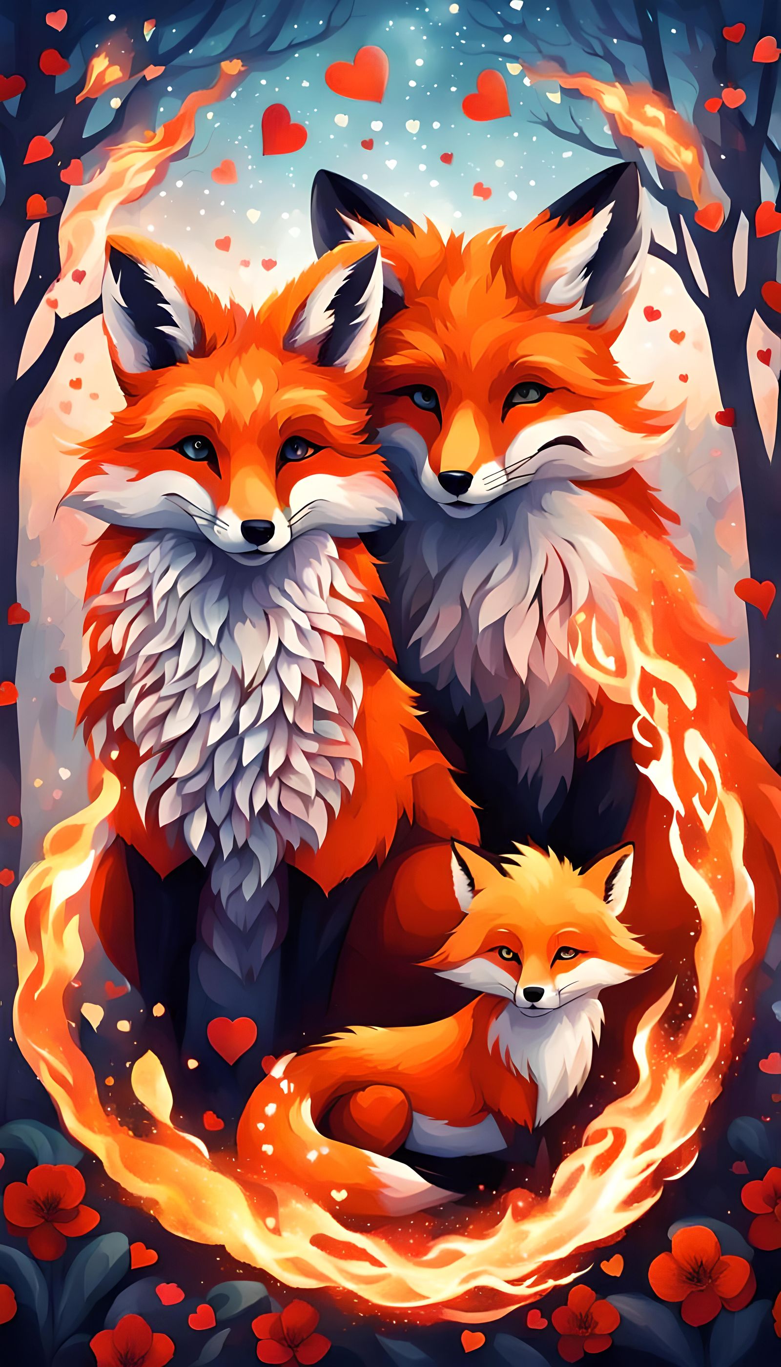 Magical Fire Foxes: A Loving Family Portrait