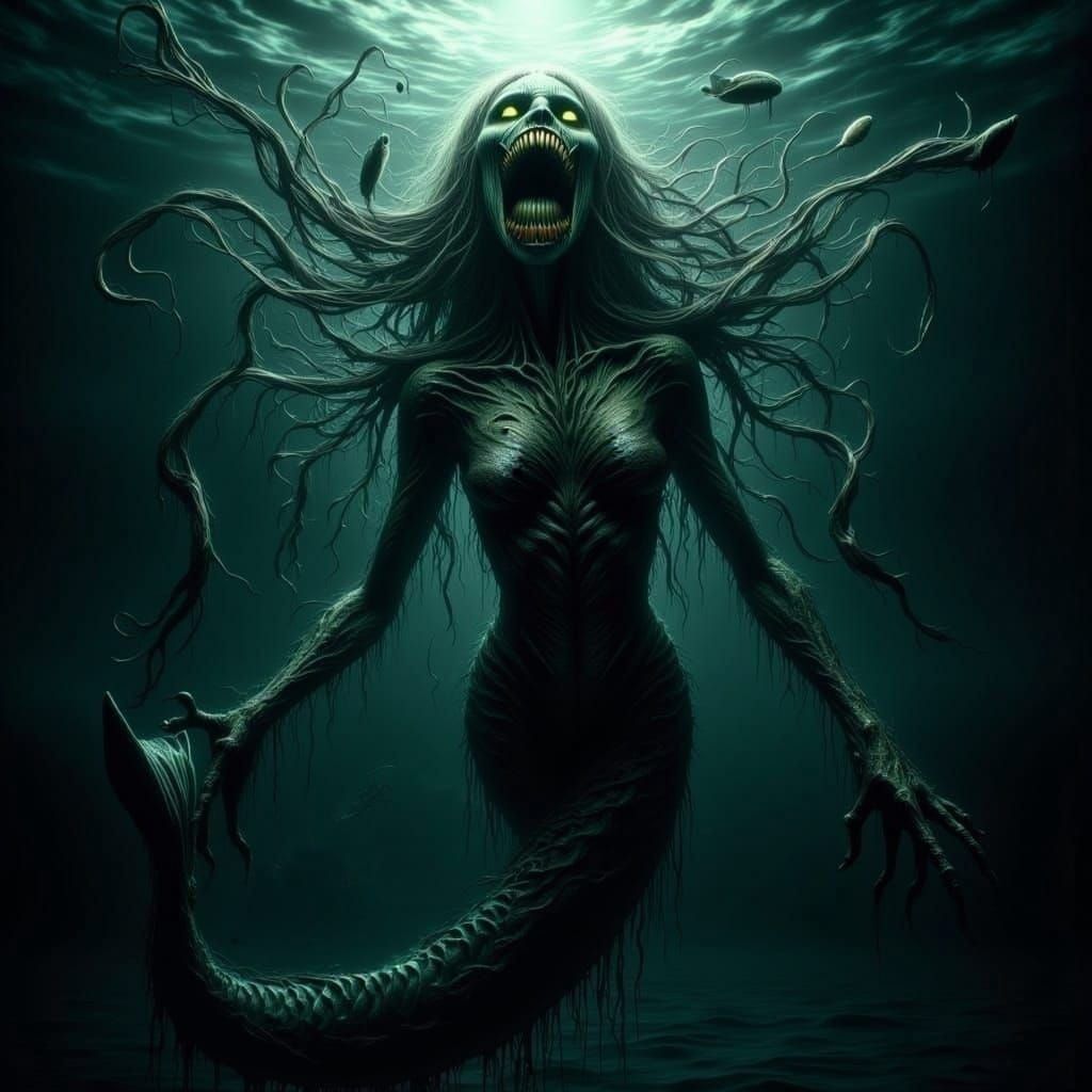 Terrifying Horror Mermaid in Dark Fantasy Style