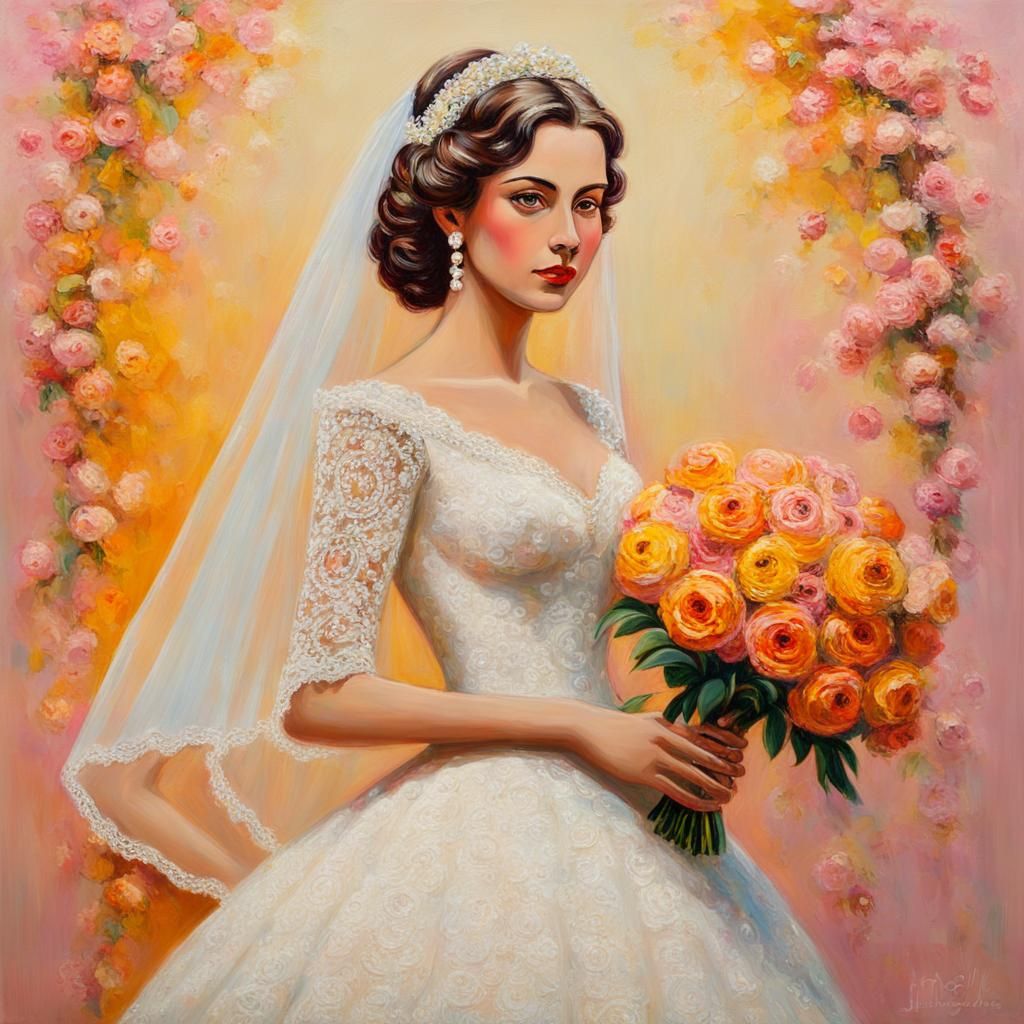 Elegant Bride in Neo-Impressionist Oil Painting
