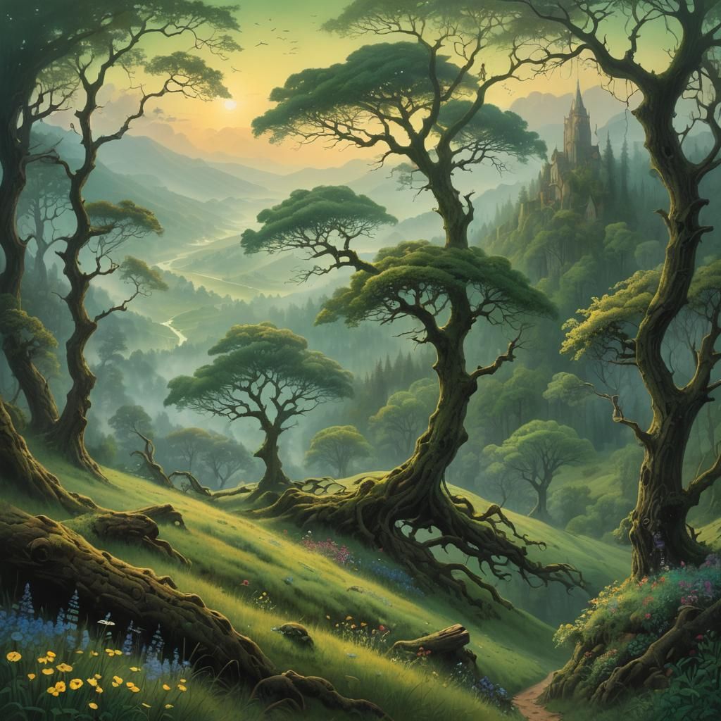 Emerald Hills Meet the Sunrise: A Surreal Landscape