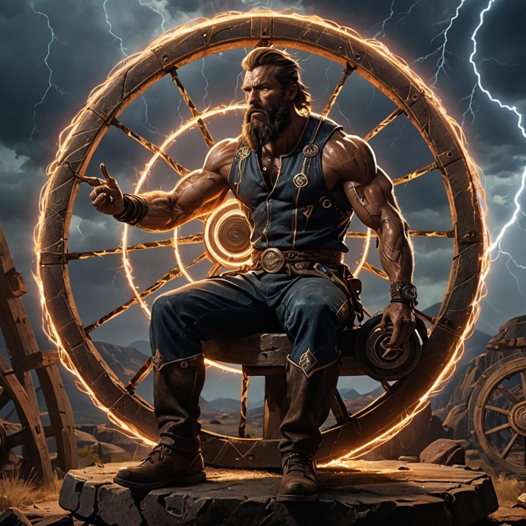 Epic Hero with Lightning Bolt in Cosmic Setting