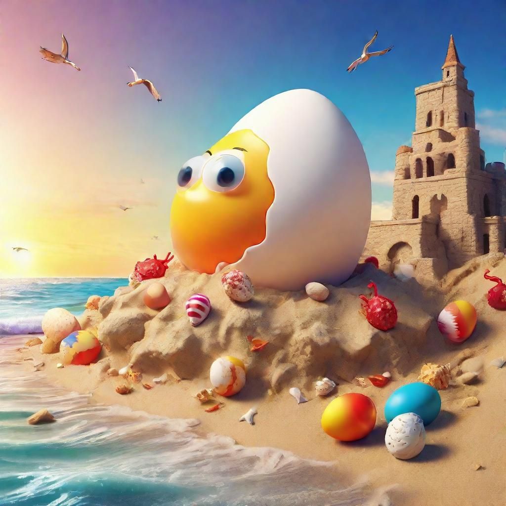 Angry Egg Sandcastle Destruction: Pixar-Style Beach Art