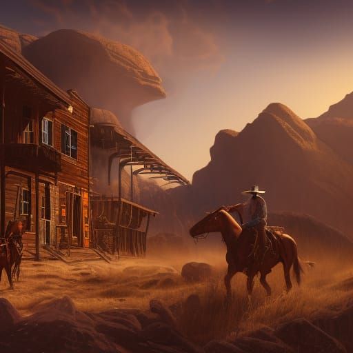 Western Duel at Saloon in Detailed Matte Painting