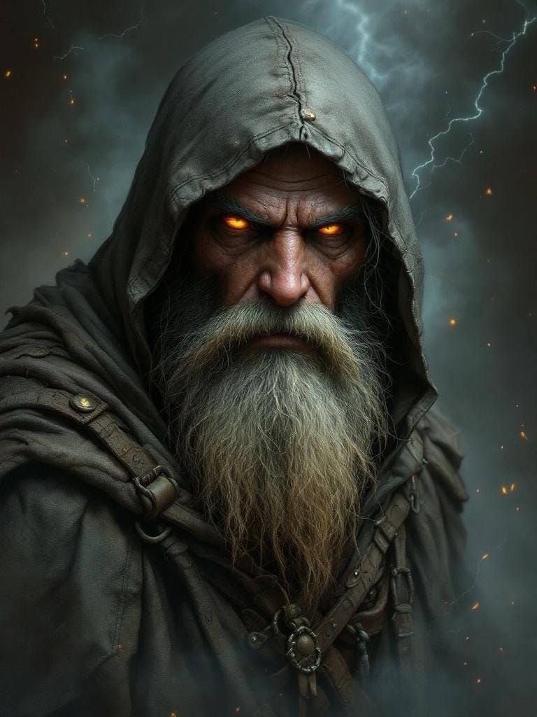 Grim Sorcerer Portrait in Dark Fantasy Style