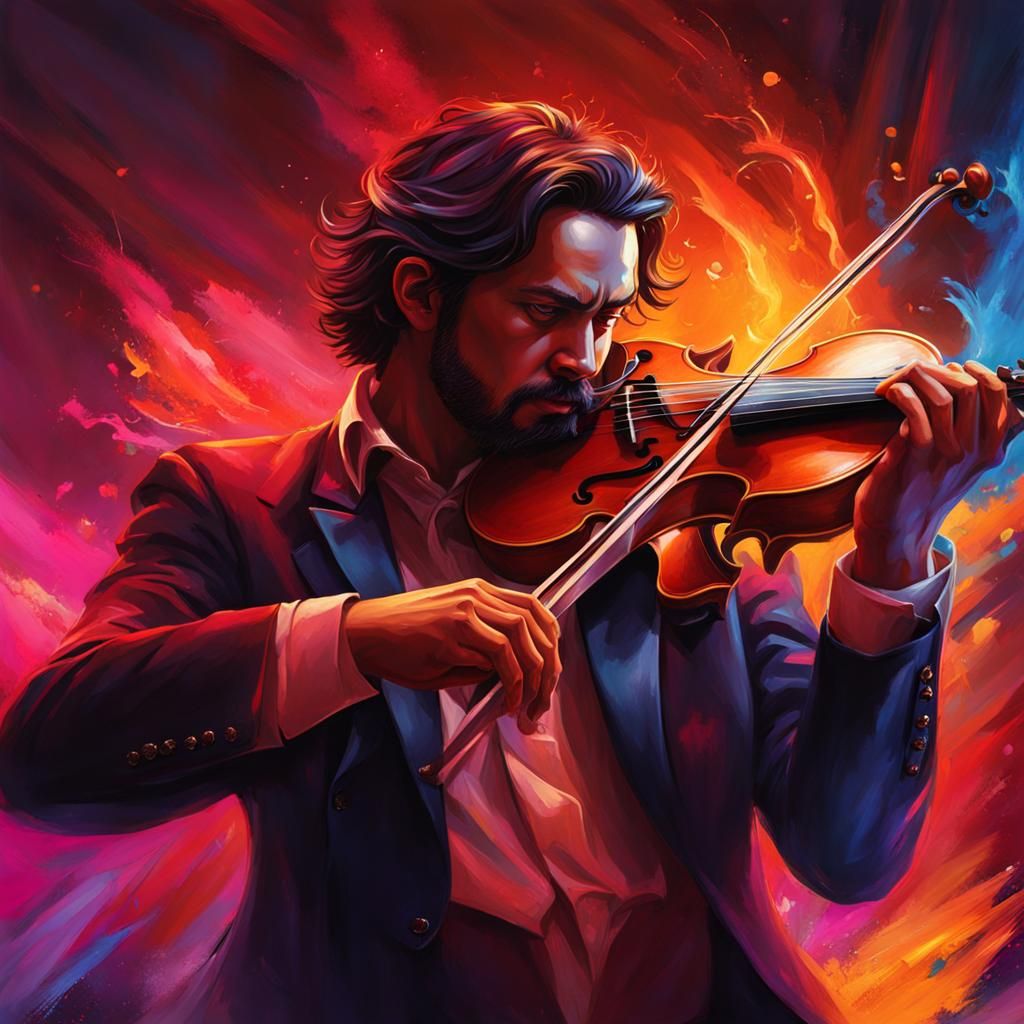 Hyperrealistic Devil Violinist in Splash Art Style