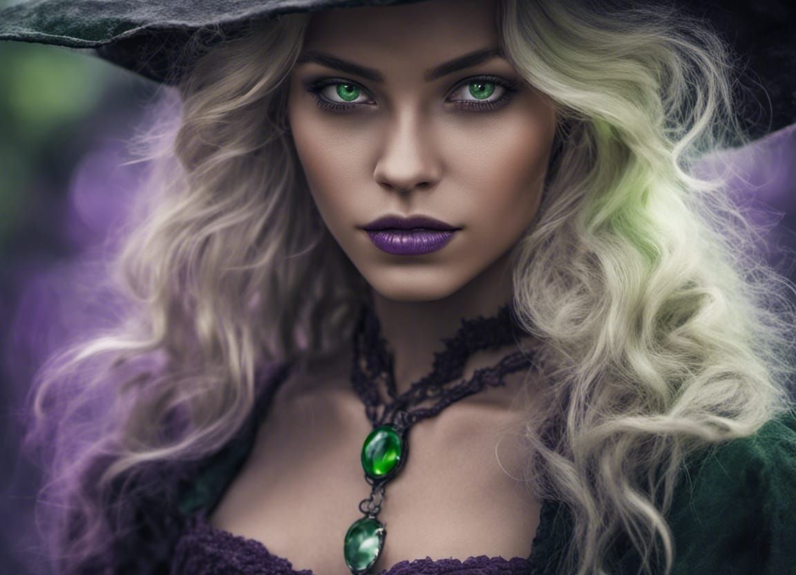 Beautiful Blonde Witch with Green Eyes