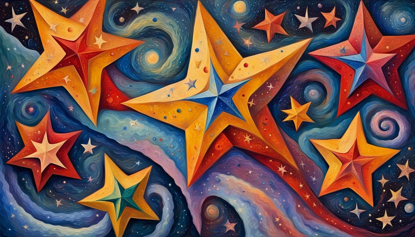 Cosmic Stars in Impasto Oil Painting Style