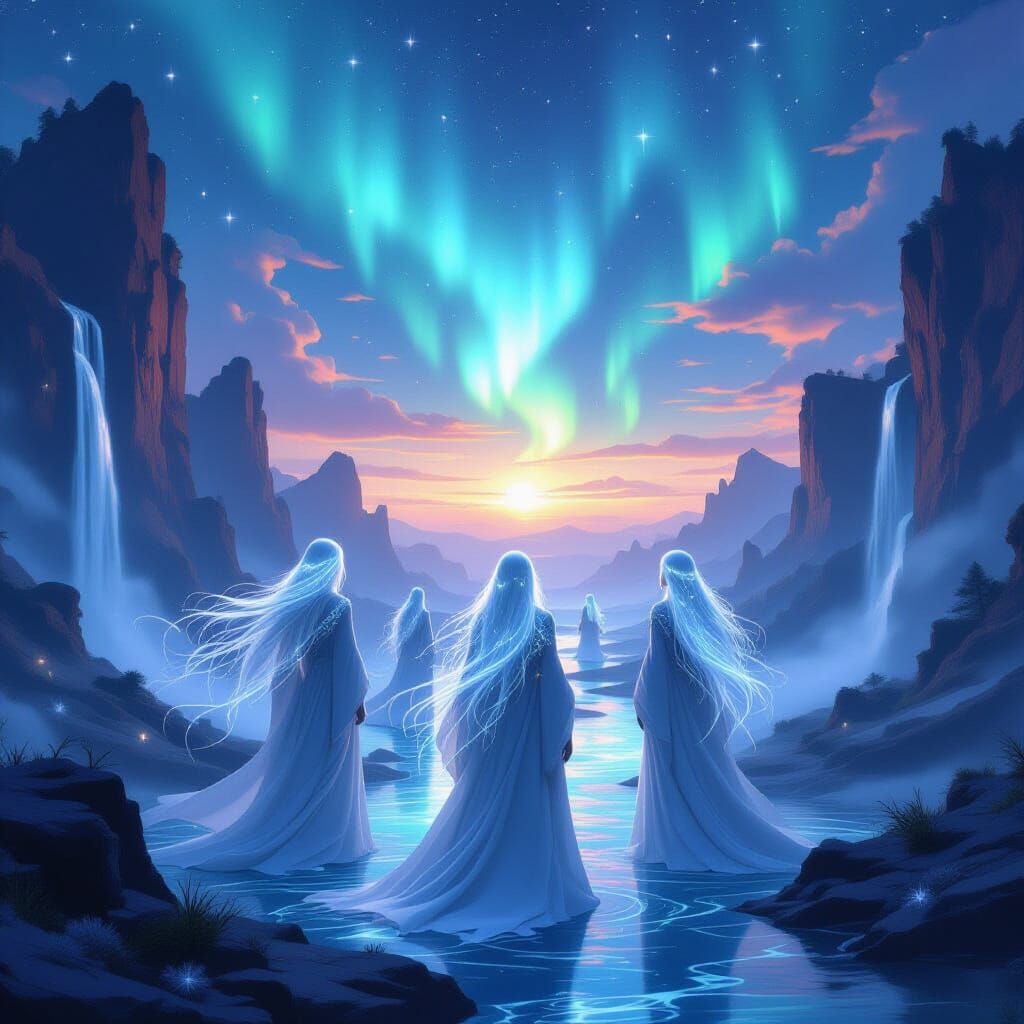 Ethereal Figures in Mystical Twilight Realm