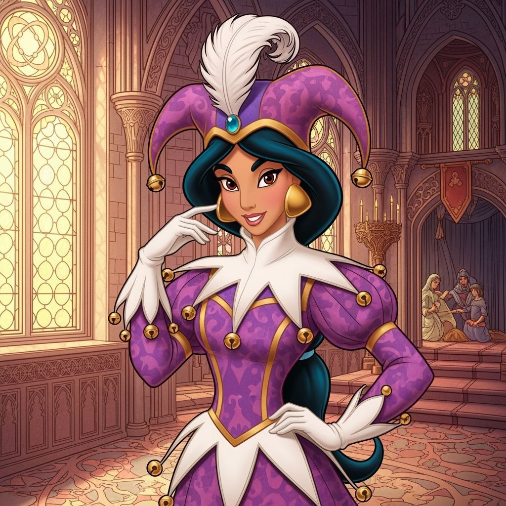 Princess Jasmine as a Playful Jester in Medieval Court
