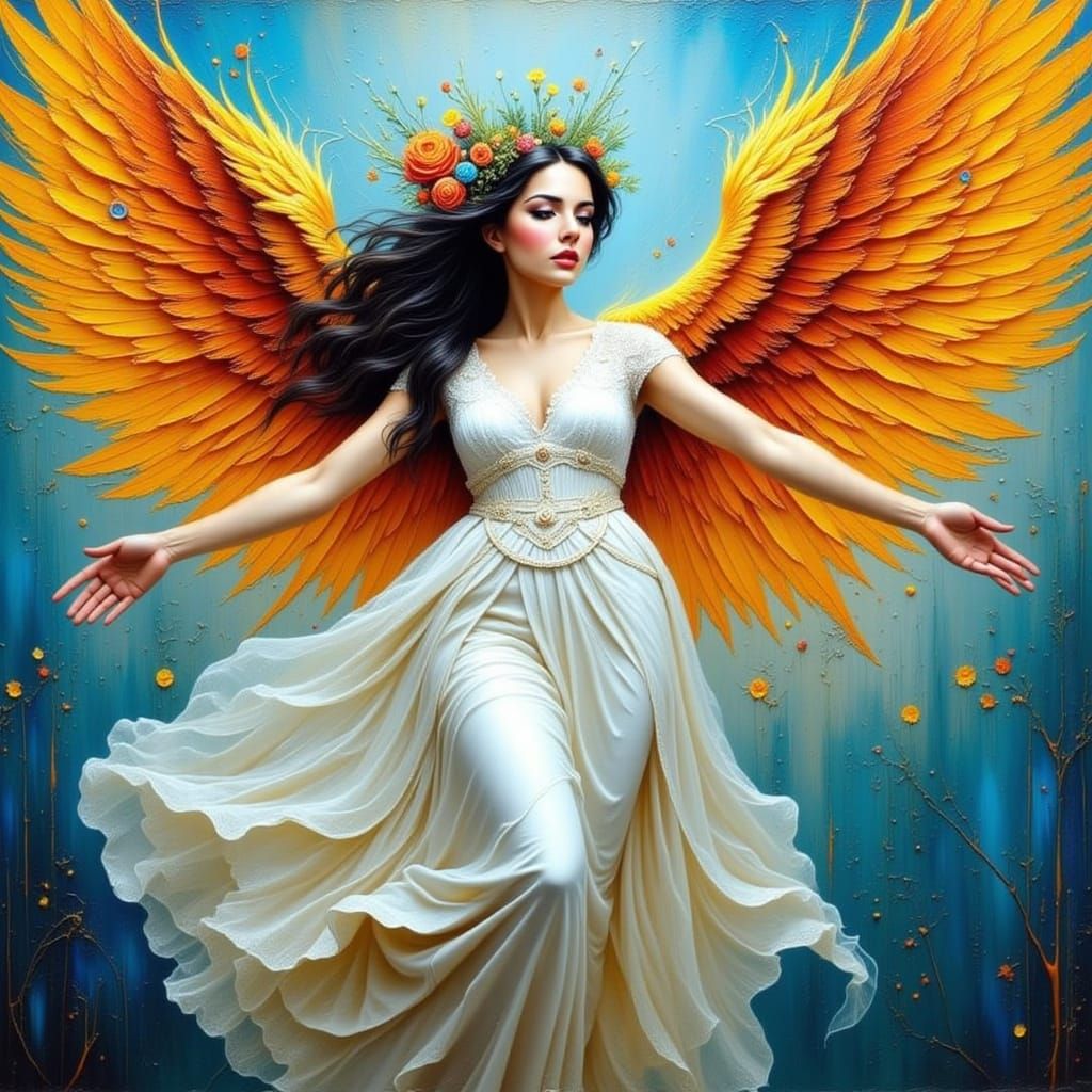 Angel Descending from Heaven in Van Gogh Style