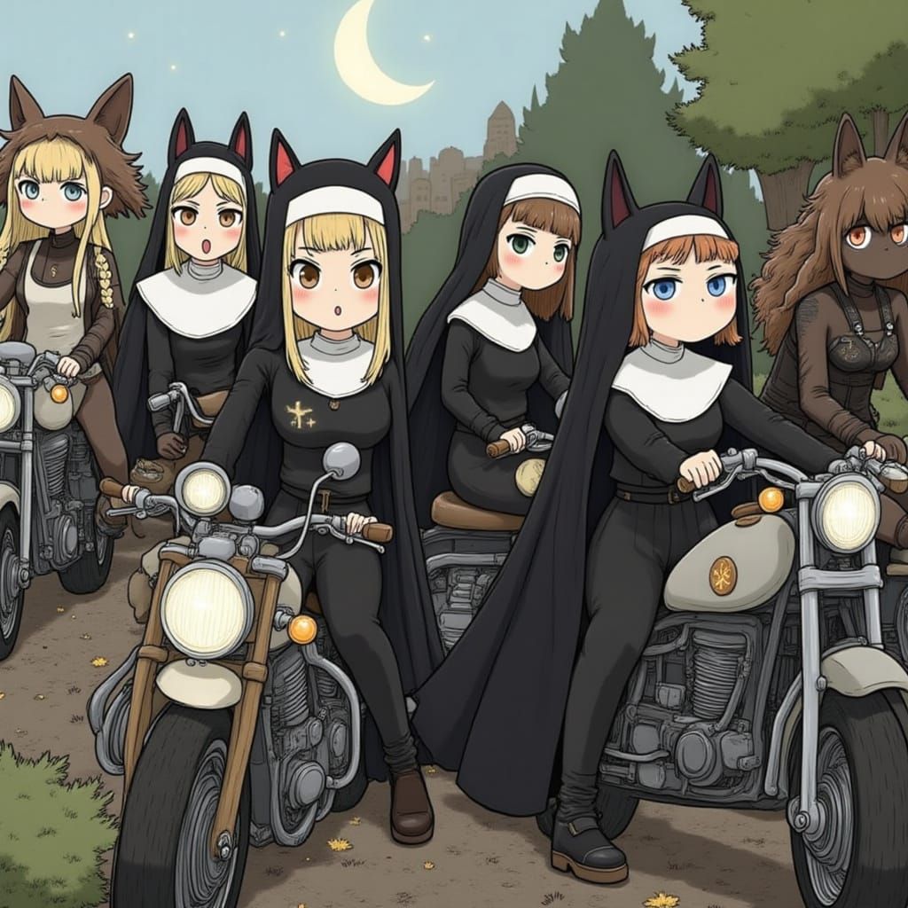 Nun Girl Band Rides Motorcycles