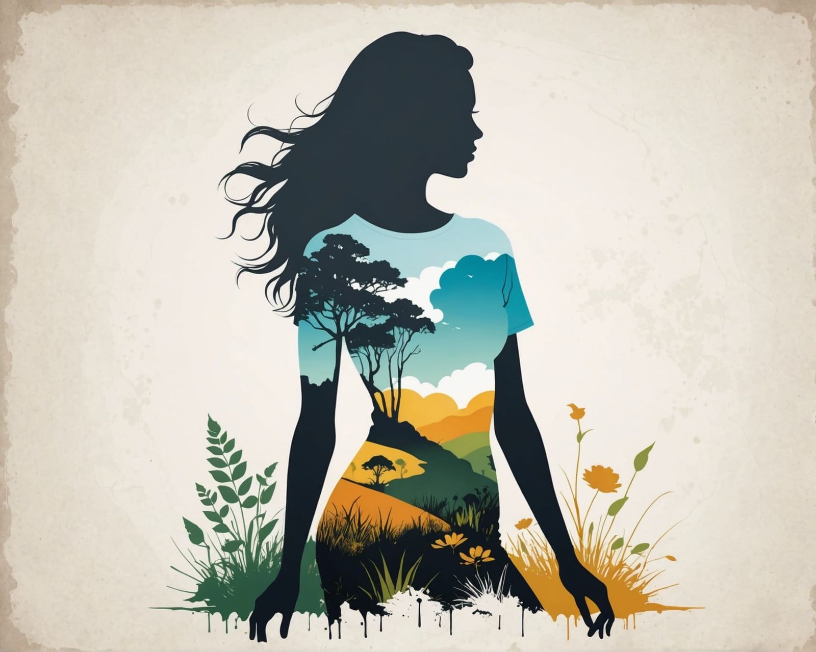 Minimalist T-Shirt Design with Woman and Nature