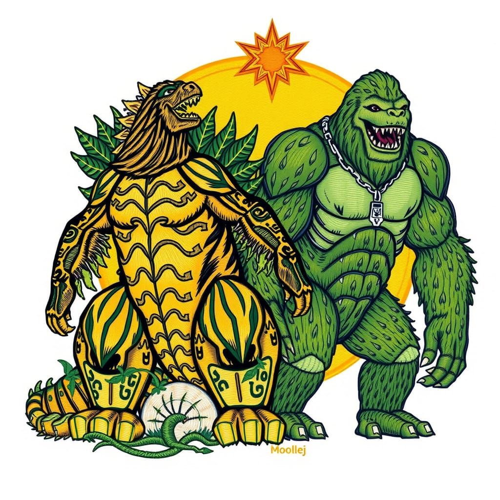 Godzilla Kong & Mothra in Luminous Forest