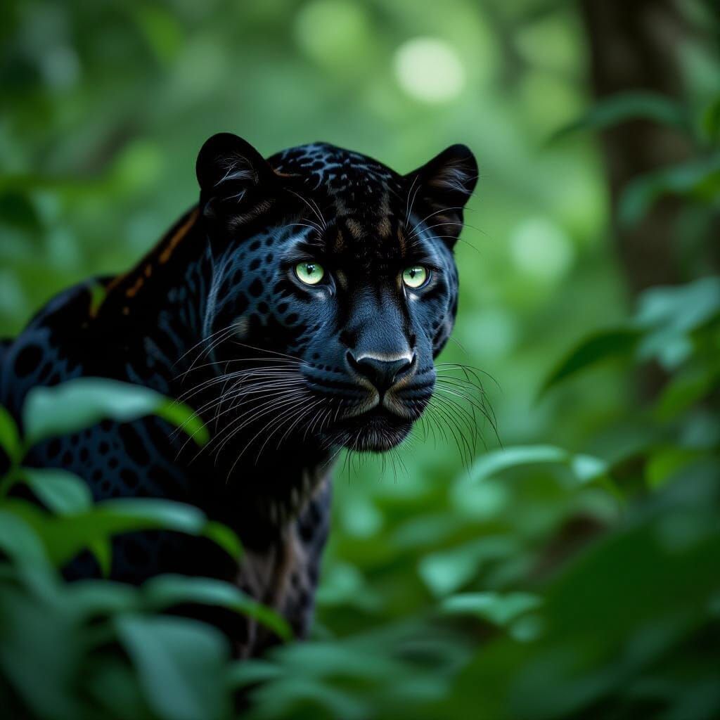 Moody Black Leopard in Dense Jungle