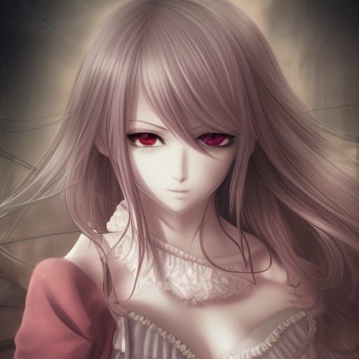 Anime Girl in Dark Fantasy, Detailed Digital Art