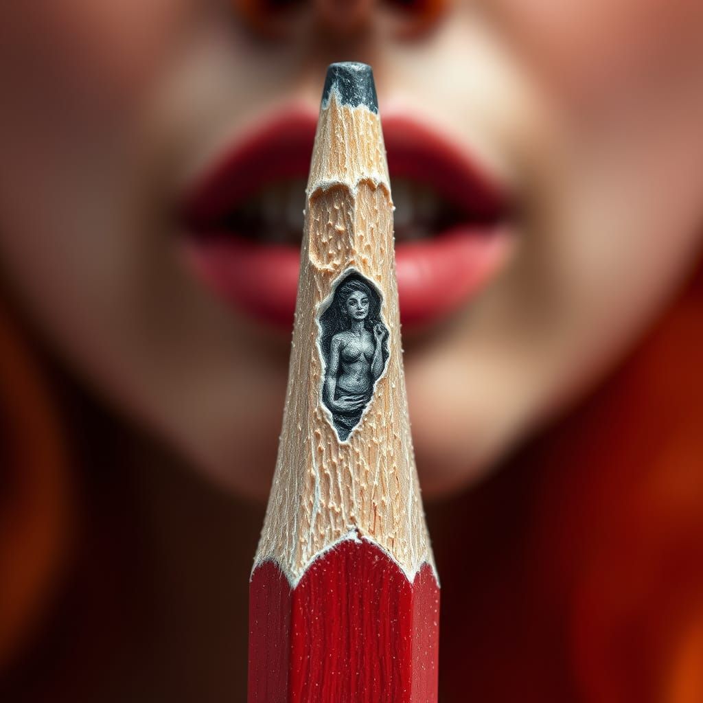 Pin-Up Mouth Pencil Tip Art on Paper