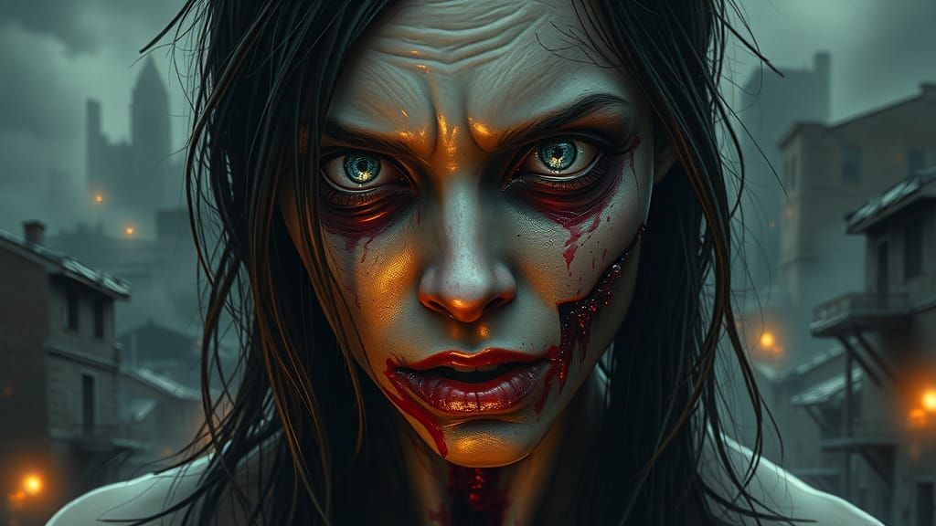Zombie Woman Portrait in Hyperrealistic Style