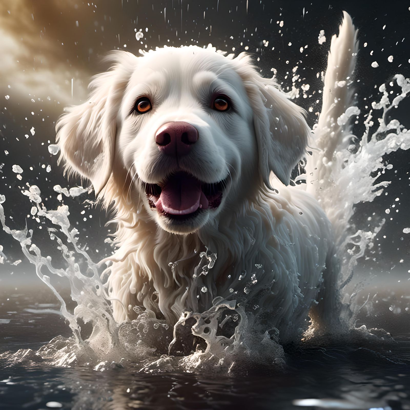 Adorable Labrador Retriever Puppy Splashing in Puddle