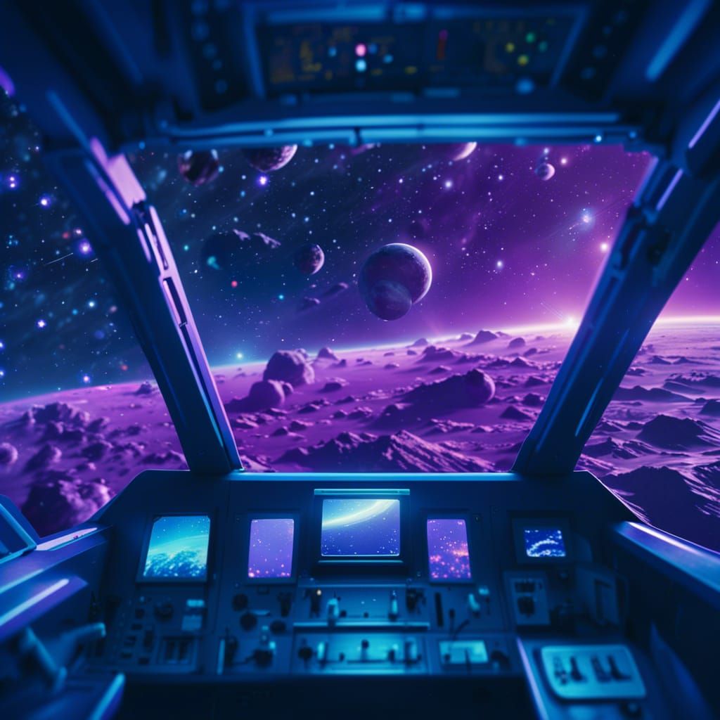 Starry Night Sky Spaceship Cockpit View