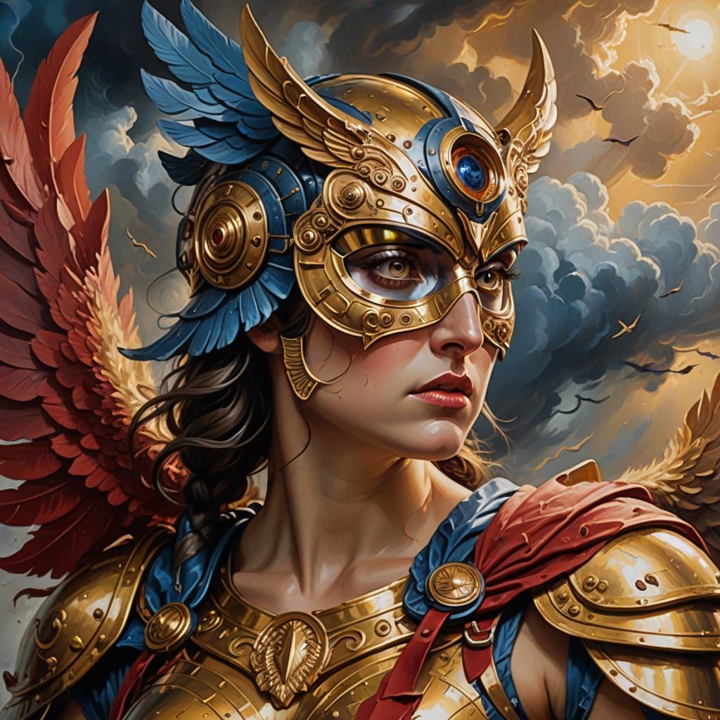 Athena Born from Zeus' Head in a Surreal Oil Painting