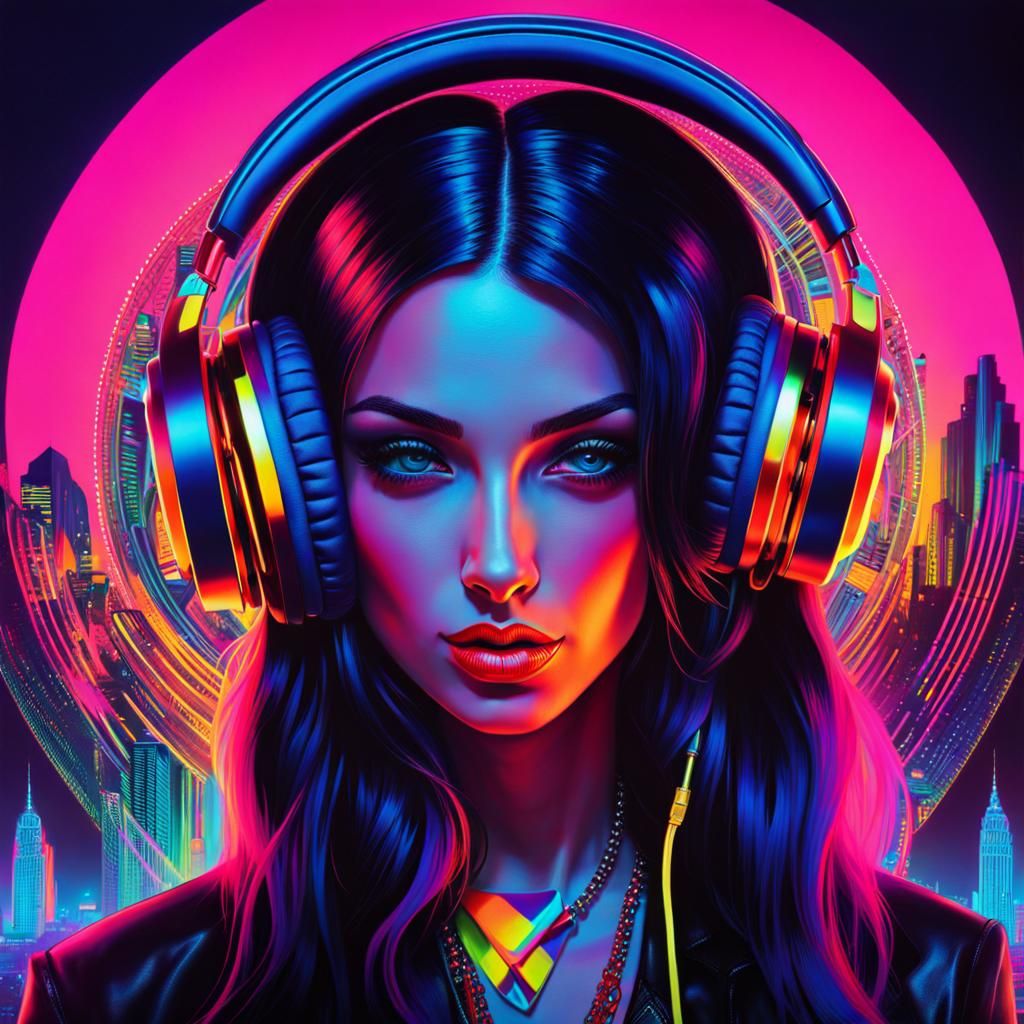 Psychedelic Cyberpunk Portrait of a DJ in Blacklight Art