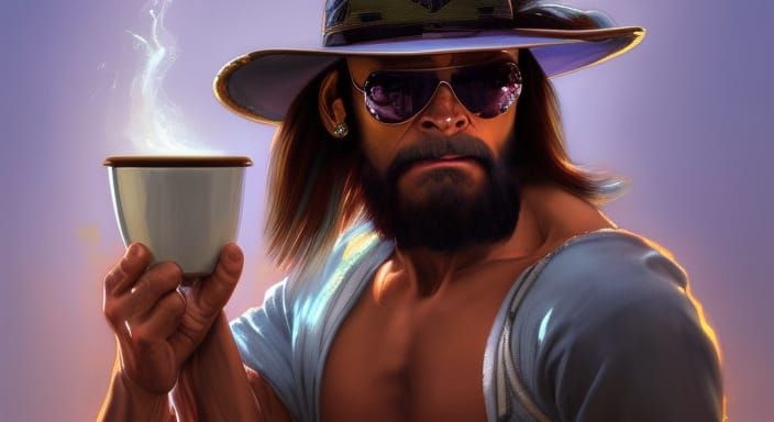 Macho Man Randy Savage and Coffee, Hyperdetailed Portrait