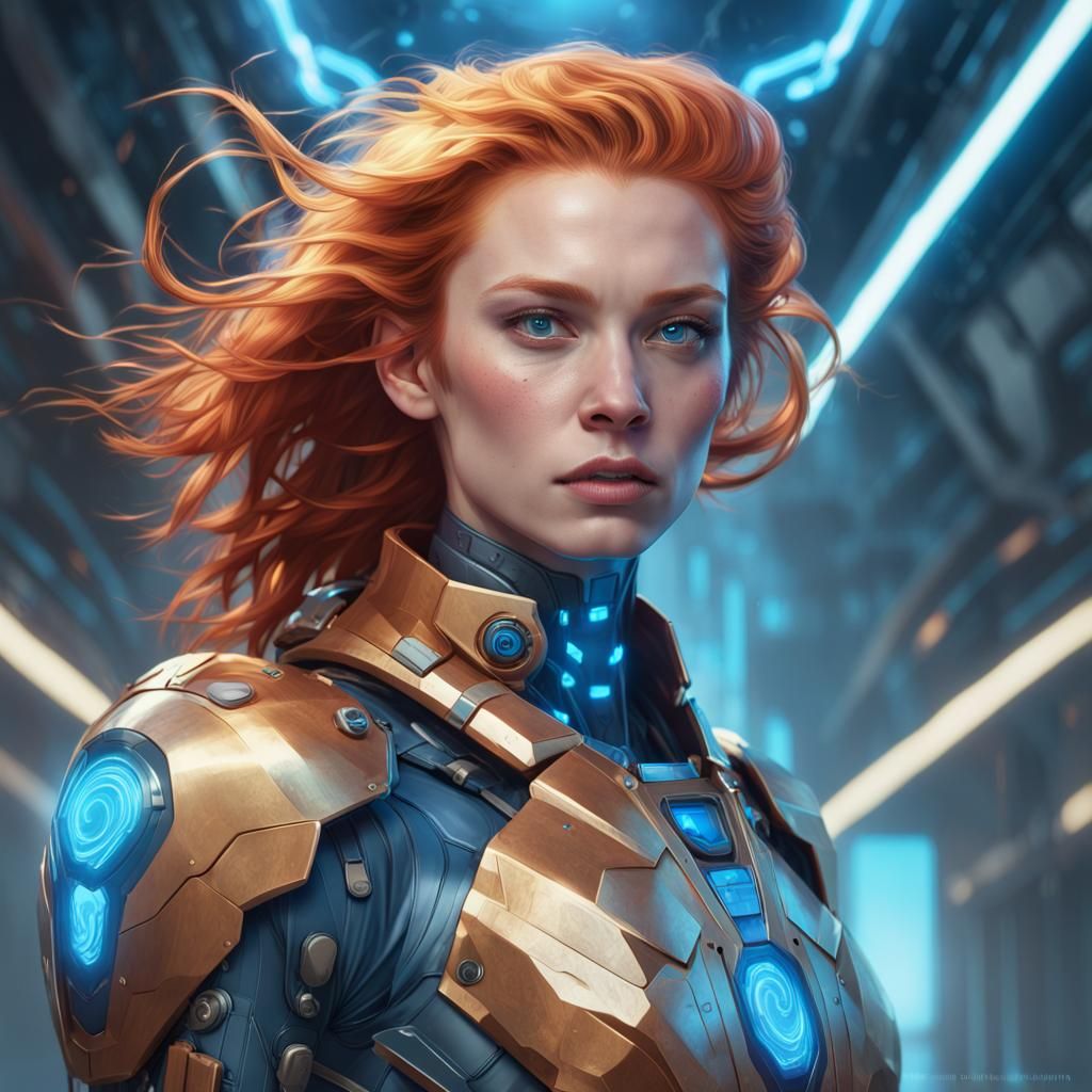 Futuristic Ginger in Armor with Energy Surround