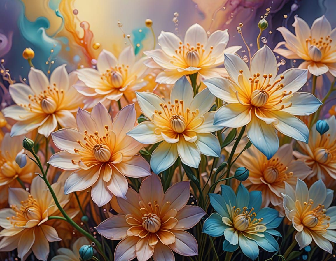 Surreal Dream Flowers in Vibrant Oil Painting