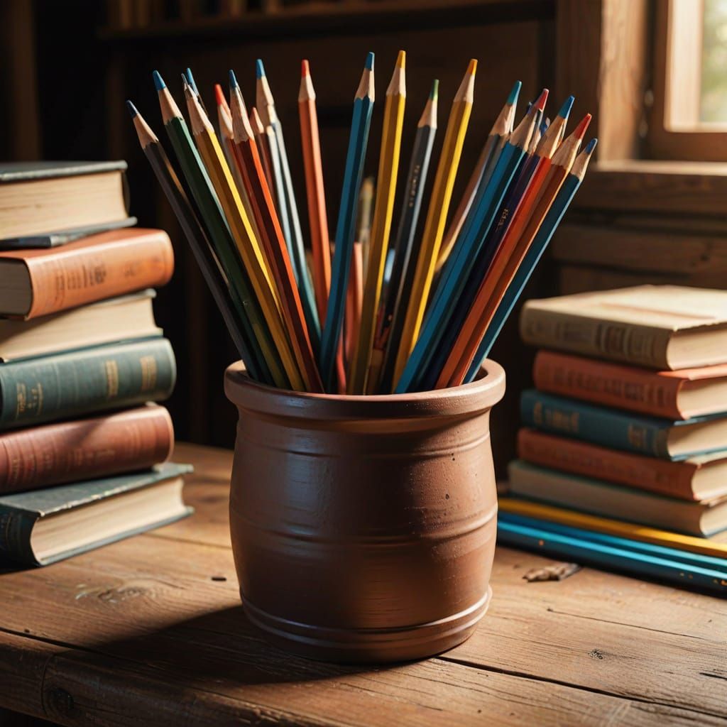 Warm Cozy Study with Pencils and Books
