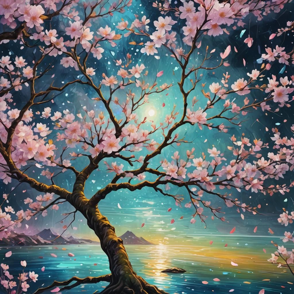 Cherry Blossom Tree Astral Illustration in Amaringo Style