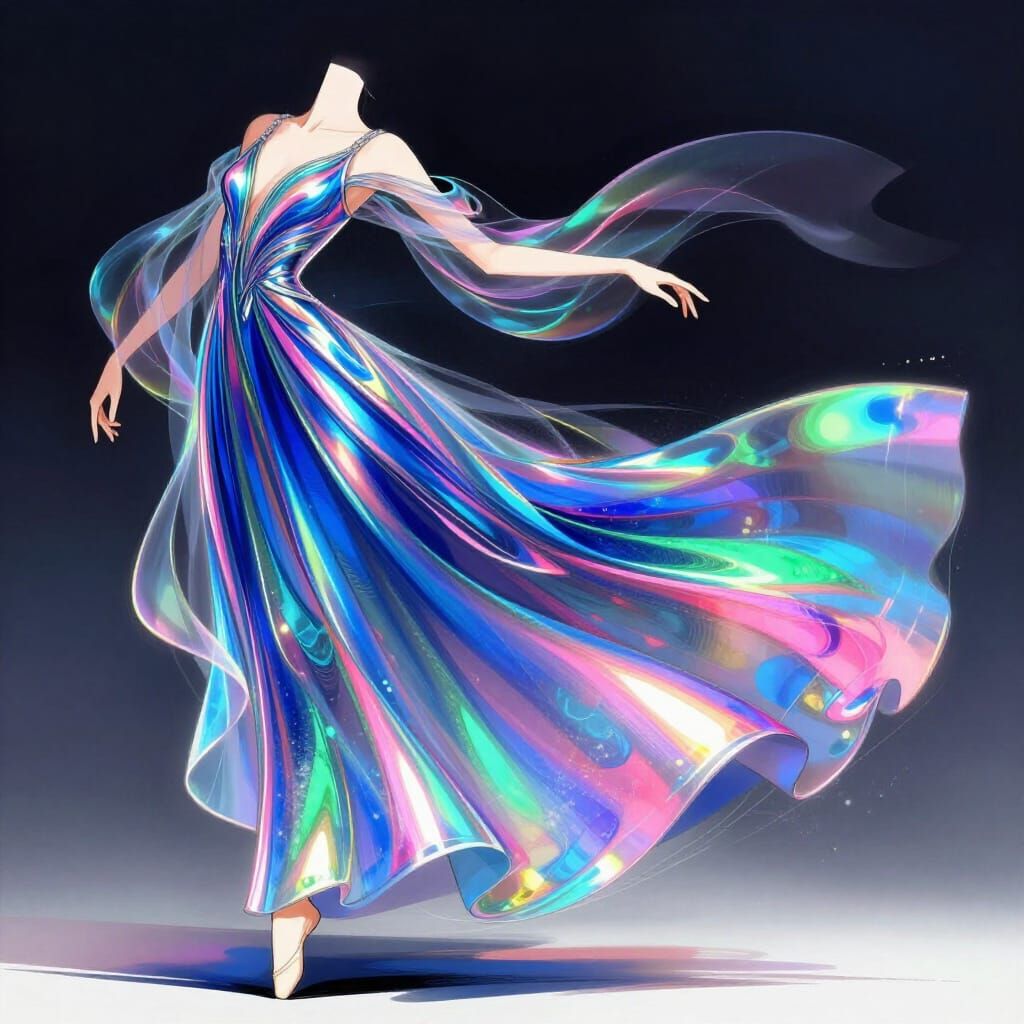 Shimmering Iridescent Dress in High-Fashion Illustration