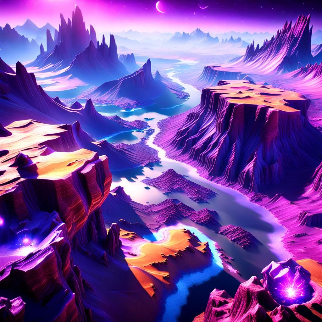 Purple Mineral Planet: Satellite View in 3D