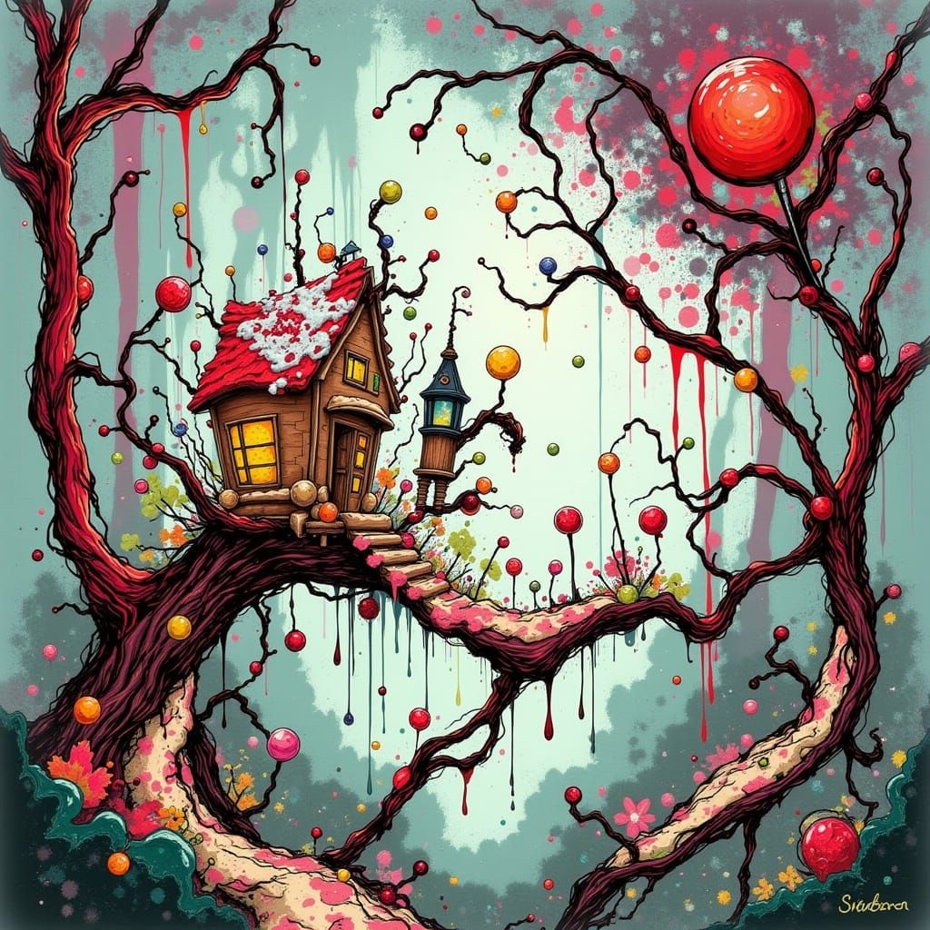 Whimsical Gingerbread Treehouse Village in Candy Cane Forest