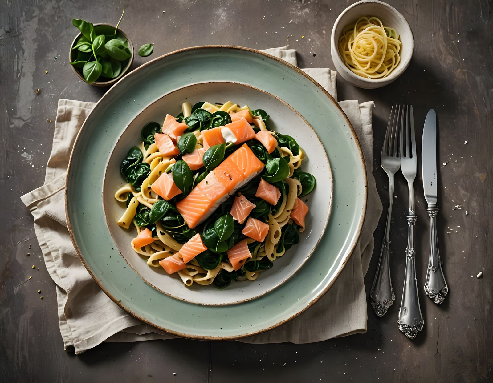 Salmon and Spinach Pasta in Scandinavian Style