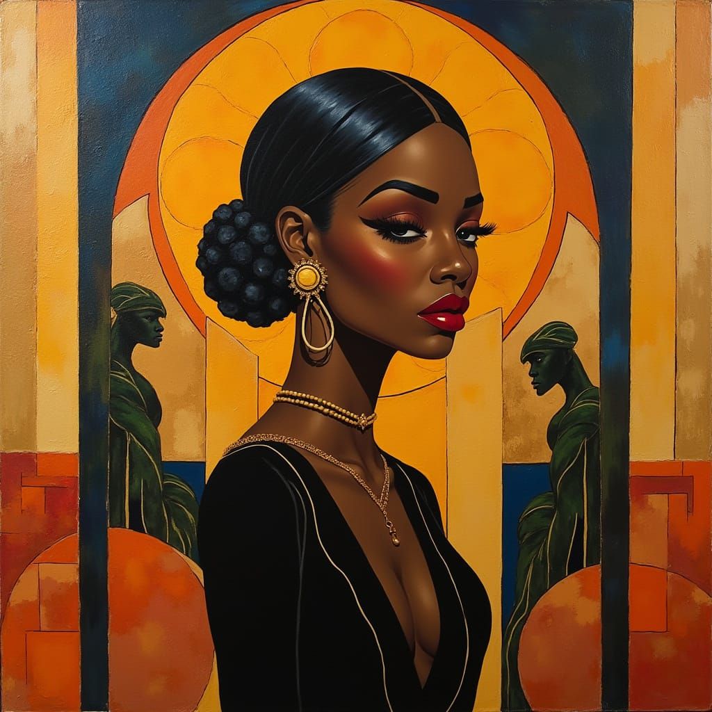 Elegant Woman in Neo-Cubist Geometric Art Deco Style