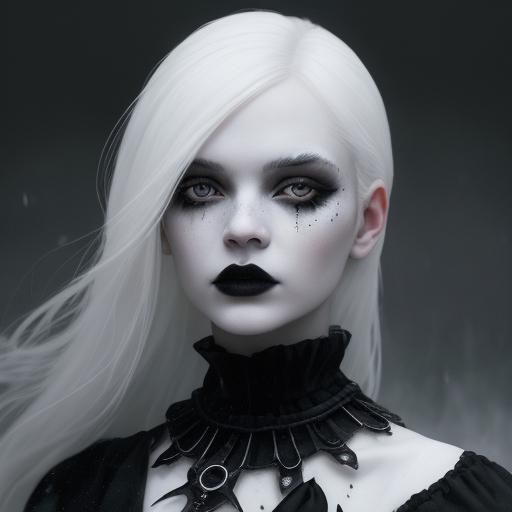 Gothic Model in Frozen Landscape, Black and White Photograph...