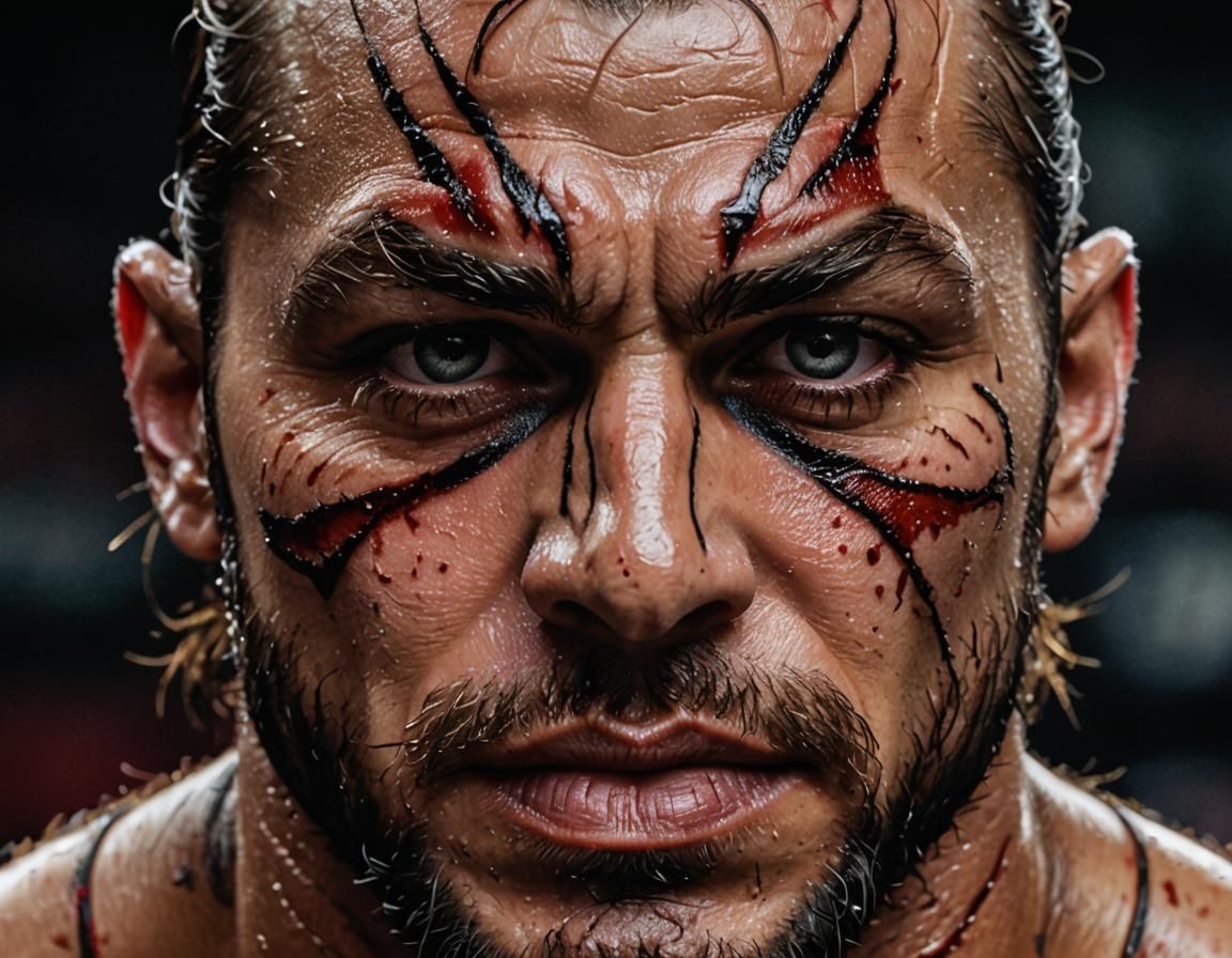 Hyperrealistic Portrait of a Wrestler with Facepaint