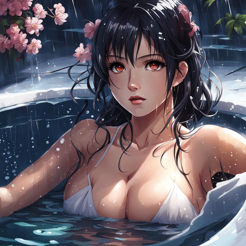 Anime Girl in Bathtub: Detailed Digital Art