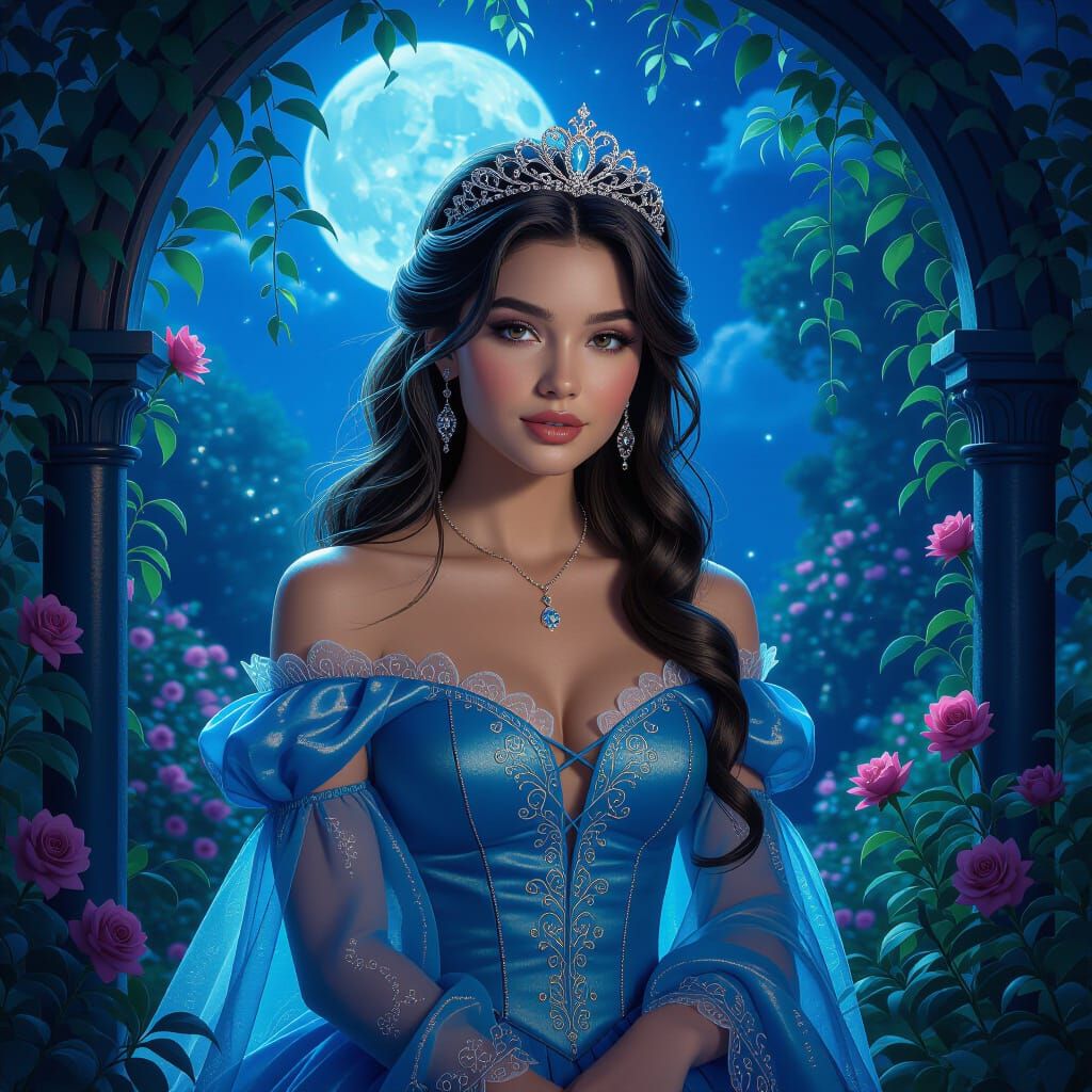 Moonlit Princess in Enchanted Garden Matte Painting