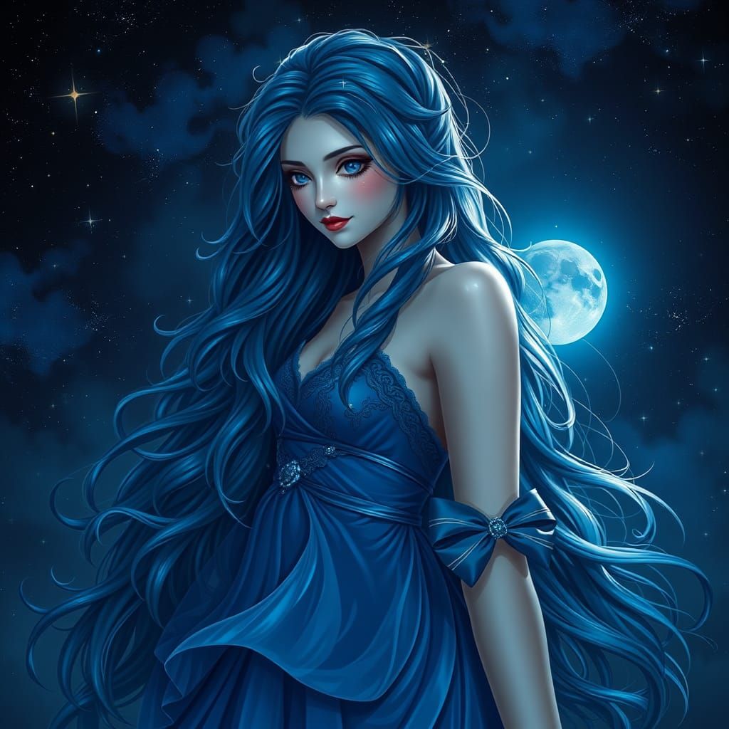 Stunning Celestial Goddess in Midnight Blue