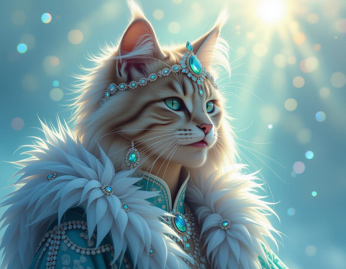 Woman with Fantasy Cat Fur in Opal & Tiffany Colors