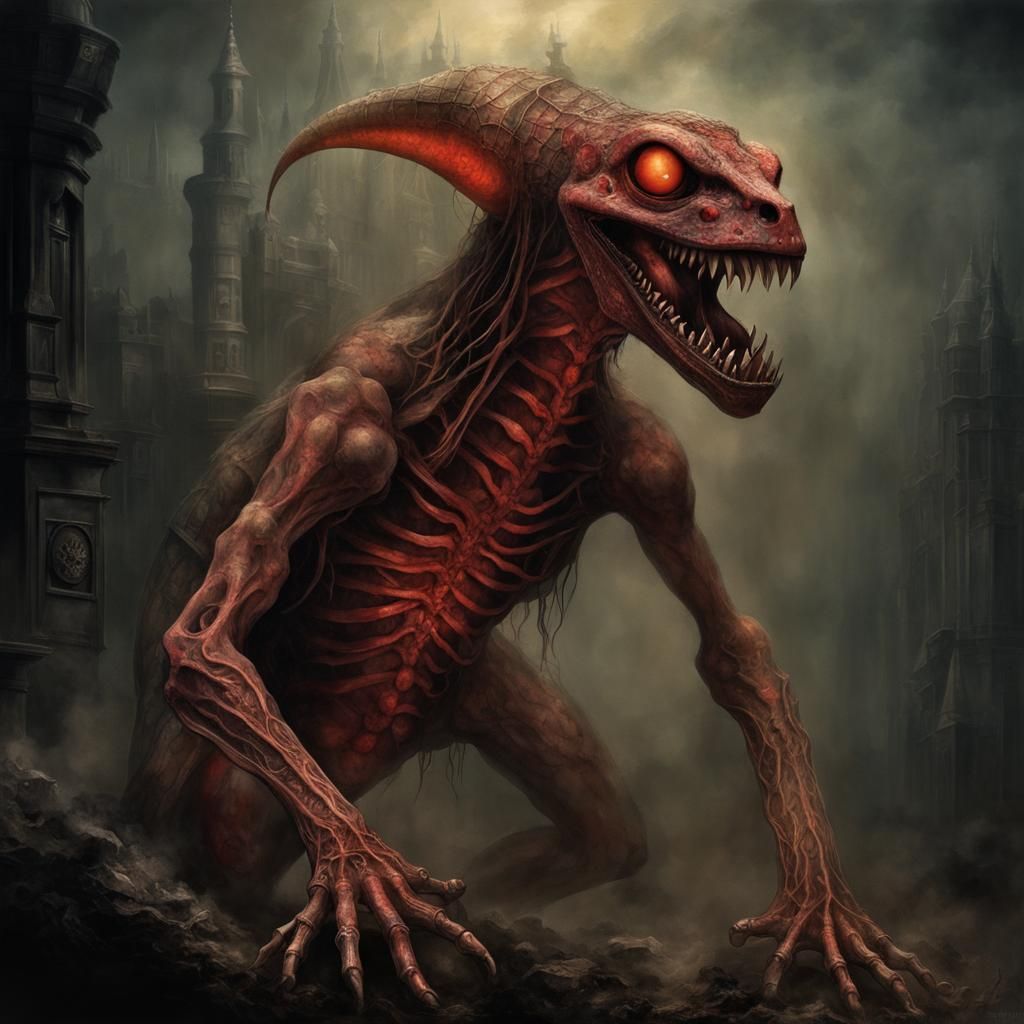 Macabre Voodoo Charmeleon Mutation in Dark Fantasy Style