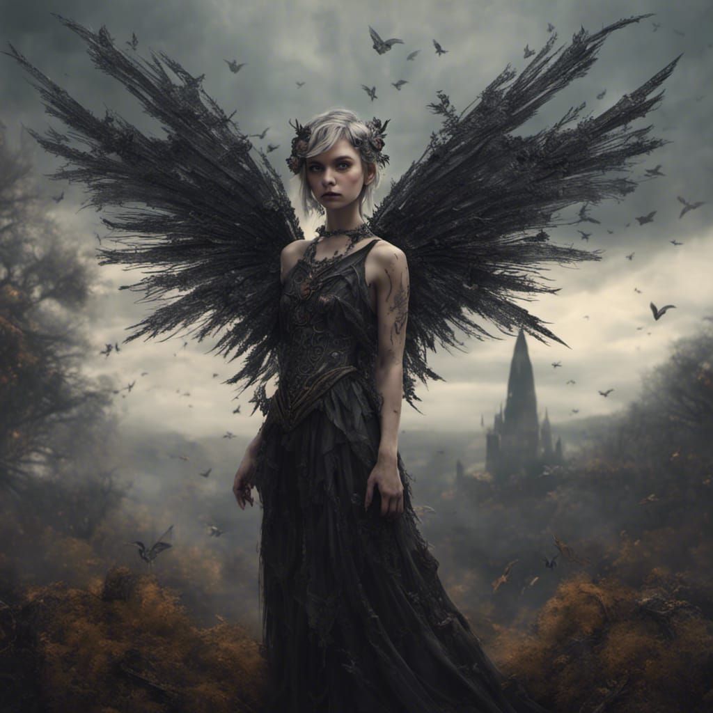 Dramatic Gothic Pixie with Tattered Wings