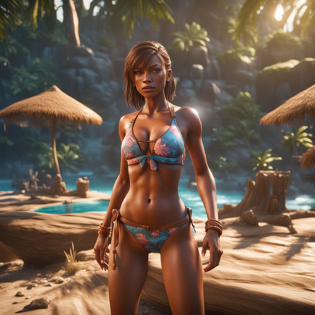 Bikini Model in 3D Game Cinematic Style